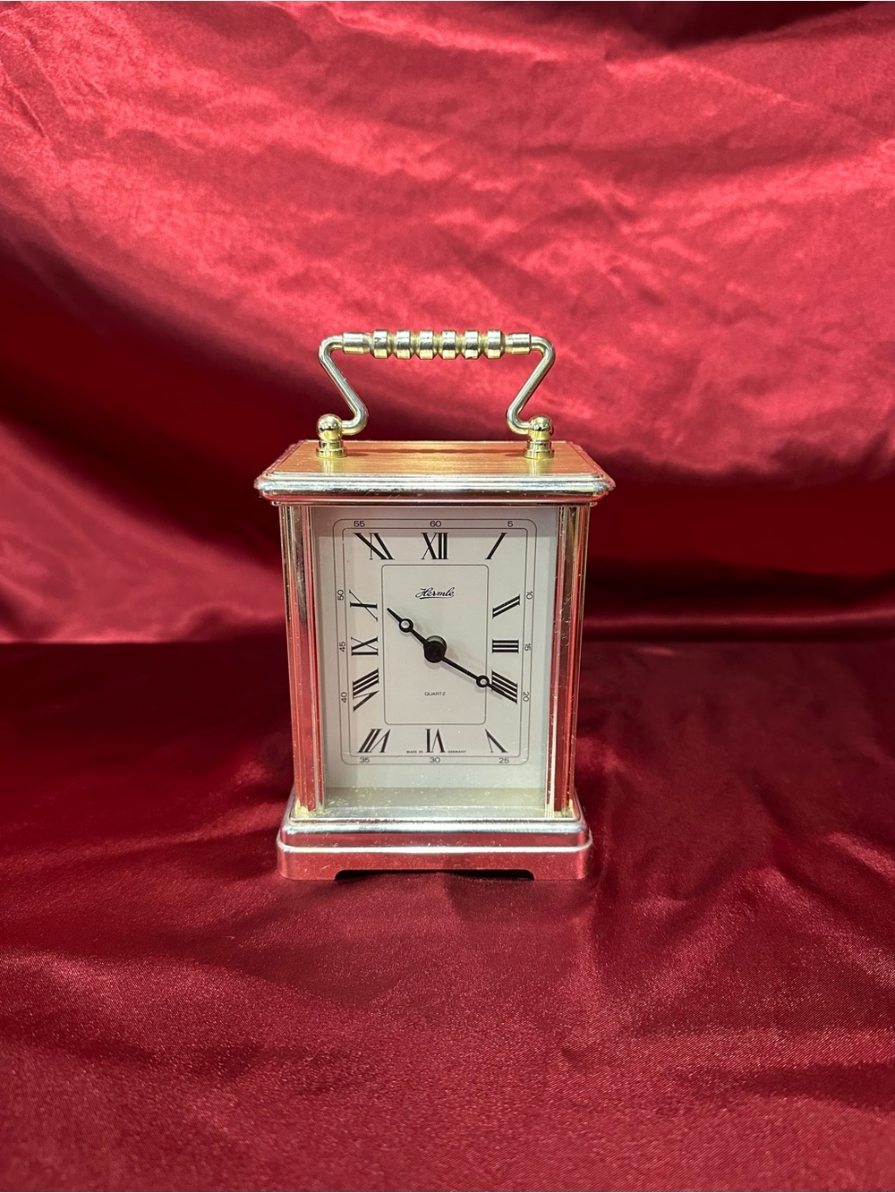 Vintage Hermle Carriage Clock | German Quartz Mantel Clock | Brass Roman Numeral